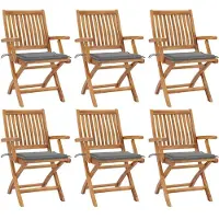 vidaXL Klapstoelen met kussens, 6-delig, massief teak hout