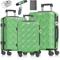 Kesser Kofferset 3-delig | Reiskoffer met Wielen inclusief Paspoorthouder & kofferweegschaal & bagagelabel | Trolley Reiskofferset met groote Koffers & Handbagage / Ruimbagage - Apple Green