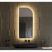 Schaere Organische halfronde badkamerspiegel met indirecte verlichting, verwarming, instelbare lichtkleur en dimfunctie 45x100 cm