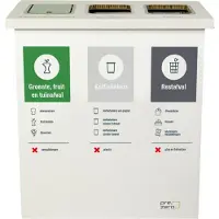 KarTent Kartonnen eco bin drie vakken - Plastic/drinkpakken - Papier/karton - Rest - 60 L prullenbak | Andere bedrukking mogelijk -