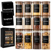 Organess Voorraadpotten Acacia deksel - 12 Delige set - Glas met deksel - Snoeppot - Glazen voorraadpotten - 4x 800ml & 8x 600ml
