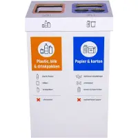 KarTent Kartonnen eco bin twee vakken - Restafval & plastic/drinkpakken - 60 L prullenbak | Andere bedrukking mogelijk -