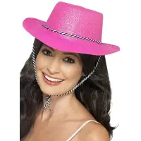 Smiffys Cowboy glitter hoed neon pink (neon pink)