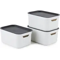 Rotho Jive opbergboxen set van 3 opbergdozen 5 l met deksel, kunststof (PP gerecycled), wit/antraciet, 3 x 5 l (26,5 x 18,5 x 13,2 cm
