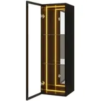 OKWISH Vitrinekast – Met Led-Verlichting En 3 Vakken – Voor Woonkamer Of Werkkamer – Aluminium Glas Zwart – 30x30x90 Cm