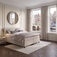 Mörgenn Boxspring Amsterdam - Pocketvering - Beige - 200x220 cm - Inclusief Dekbed en Kussens