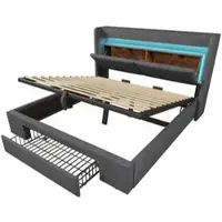 STILVORA Gestoffeerd Bed 180x200 cm – Hoofdbord Met Ledverlichting En Oplaadpunten – Hydraulische Opbergruimte Met Lade – Zonder Matras – Linnen – Grijs