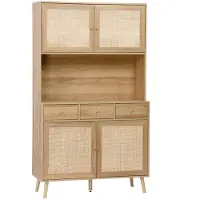 Sweeek Buffetkast met 4 deuren 3 lades 1 open vak houtdecor en rotan 110cm Naturel