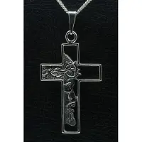 MOOYE ® - Collectie Zilveren Kruis met Jezus gezicht middel gezwart ketting hanger
