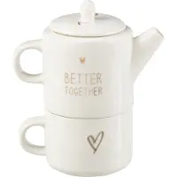 J-Line Theepot + Kop Hart Raambox Keramiek Wit