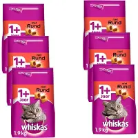 Whiskas 6x 1+ Adult Katten Droogvoer Rund 1,9 Kg