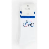 Sissy-Boy Witte sportsokken met blauwe strepen en fiets