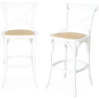 Sweeek Set van 2 vintage witte houten bistro barkrukken met voetsteunen