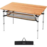 Kingcamp Bamboe klaptafel, kampeertafel - Tuin Aluminium Hout 3 hoogtes Verstelbaar