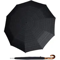 Knirps Paraplu Knirps extra groot Geruit Zwart Grijs met houten handvat - S770 - Dsn 113 cm - Lengte 90 cm