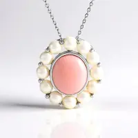 Cavill - Zilveren Halsketting - 925 Sterling Zilver Geplatineerd - Roze Opaal 5,634 ct - Zoetwaterparels - Elegant Verstelbaar Sieraad