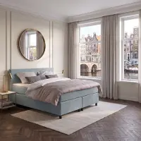 Mörgenn Boxspring Amsterdam - Pocketvering - Lichtblauw - 100x220 cm - Inclusief Dekbed en Kussens