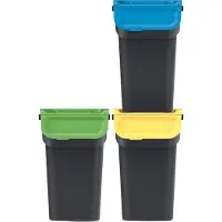 Prosperplast Keden - prullenbakken set van 3x25l - Kaddi Q - Zwart