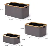 DS Produkte rechthoekige opbergdoos met bamboe-frame in set van 3 dozen van 54 x 33 x H 26 cm en 45 x 30 x H 23 cm en 38 x 26 x H 16 cm Buitenkant Grijs/Binnenkant antraciet