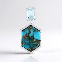 Cavill - 925 Sterling Zilver Gerhodineerde Hanger - 3,6 ct Blauwe Mohave Koper Turkoois & 0,66 ct Hemelsblauwe Topaas - Moderne Zeskantige Stijl
