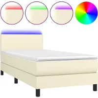 vidaXL Boxspring met matras en LED kunstleer crèmekleurig 80x200 cm