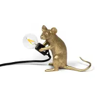 Seletti Mouse Lamp LED decoratieve lamp USB zittend goud Valentine, messing / goud, Woon-/ Eetkamer, Kunststof, Design, tafellamp