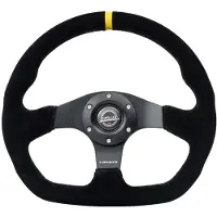 Nrg Reinforced Steering Wheel (320mm) Sport Suede Flat Bottom w/ Yellow Center Mark