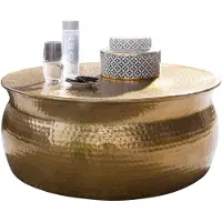 Wohnling salontafel KARAM 75x31x75 cm aluminium gouden bijzettafel oosterse rond | Plat gehamerd koffietafeltje metaal Design salontafel modern | Tafel klein Indiaas stub tafel klein