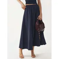 Busem Elastische Taille Midi Rok met Zakken