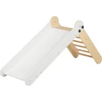 Sunny Bobbie Glijbaan van hout | Opklapbare Glijbaan in Naturel en Wit | Indoor Klimrek voor Kinderen | Montessori Speelgoed