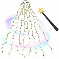 Salcar 1,5m Kerstboom Slingerlicht met ring en 8 slingers, met toverstaf afstandsbediening, 200 LED Kerstboomverlichting