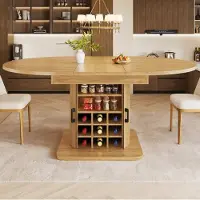 MODFU Uitschuifbare Eettafel - Opbergruimte - MDF Tafelblad - Metalen Onderstel - Lichtbruin