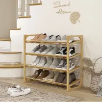OKWISH Schoenenrek Ruimtebesparend – 76 x 33 x 67 cm – Bamboe – Naturel – 4 Lagen Voor 12 Paar Schoenen – Staand Rek Voor Hal En Slaapkamer