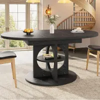 MODFU Eettafel - Uitschuifbaar - Ovaal - Zwart - MDF - Metaal - 110-150 Cm