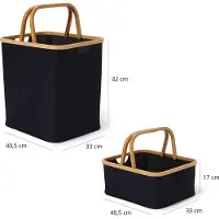 Lumaland opvouwbare opbergmand bamboe-frame in set van 2 van 40,5 x 33 x 17 cm en 40,5 x 33 x 42 cm antharciet