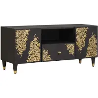 vidaXL TV Kast met lade Zwart 105 x 33 x 46 cm Massief Mango Hout