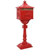 vidaXL Staande Brievenbus Rood 42,5 x 29,5 x 117 cm Gegoten Aluminium
