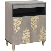 vidaXL - Dressoir - Grijs - en - Goud - 60 - x - 33 - x - 75 - cm - Massief - Mango - Hout