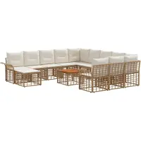 vidaXL Tuinbank Set 13 st Natuurlijk en Crème Wit poly rattan