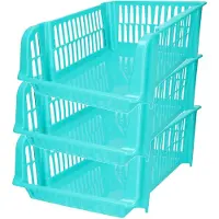 PlasticForte Stapelbare opbergmand - 3x - Blauw - 16L - kunststof - 38 x 28 x 15 cm