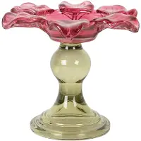 Clayre & Eef Waxinelichthouder Ø 14x11 cm Roze Glas