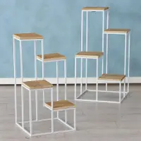 Boltze Bloempot rekje - 2 set - Metaal - Hout - 78cm - 40cm - wit