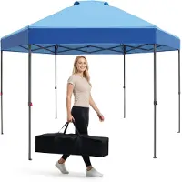 Costway Paviljoen, 3,6x3,6m, Opklapbaar paviljoen, zeshoekig, waterdicht, tuinpaviljoen met verstelbare hoogte, zonbescherming en draagtas, inklapbare feesttent