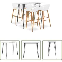 The Living Store Barstoel - Bartafel - 5-delige Barset wit - Keukenbar - Bistro Meubilair - Eetkamermeubel