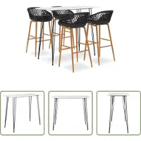 The Living Store Barstoel - Bartafel - 5-delige Barset wit en zwart - Bistro Meubilair - Eetkamermeubel - Lounge Meubel