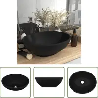 The Living Store Ovale wastafel Keramiek - 400 x 330 x 135 mm - Matzwart