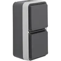 Hager SCHUKO wandcontactdoos, inbouw, 2 voudig verticaal, 16A, met klapdeksel, IP55, matgrijs, verpakking met 5 stuks.