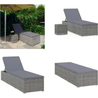 vidaXL Ligbed met kussen en theetafel poly rattan grijs - Ligbed - Ligbedden - Zonnebed - Zonnebedden