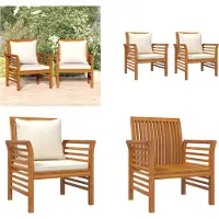 vidaXL Fauteuils 2 st met crèmewitte kussens massief acaciahout - Fauteuil - Fauteuils - Houten Fauteuil - Eenpersoonsbank