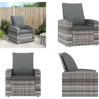 vidaXL Tuinstoel verstelbaar met kussens poly rattan grijs - Tuinstoel - Tuinstoelen - Ligstoel - Terrasstoel